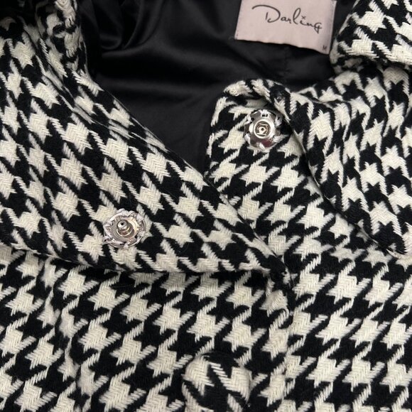Darling Womens Karmen Black White Houndstooth Swing Jacket Double Collar Med - Picture 11 of 16